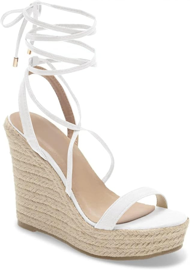 Women's Espadrille Wedges Lace Up Platform Ankle Cross Strap Slingback Summer Dress Sandals | Amazon (US)