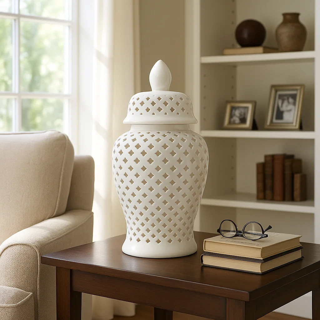 Modern Decorative Jar for Home Decor – Glossy Ceramic Table Jar with Pierced Cutout Design – Stylish Accent for Shelf, Console, or Mantel – Ideal for | Wayfair North America