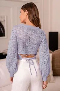Always All Mine Periwinkle Lace-Up Cropped Pointelle Sweater | Lulus (US)