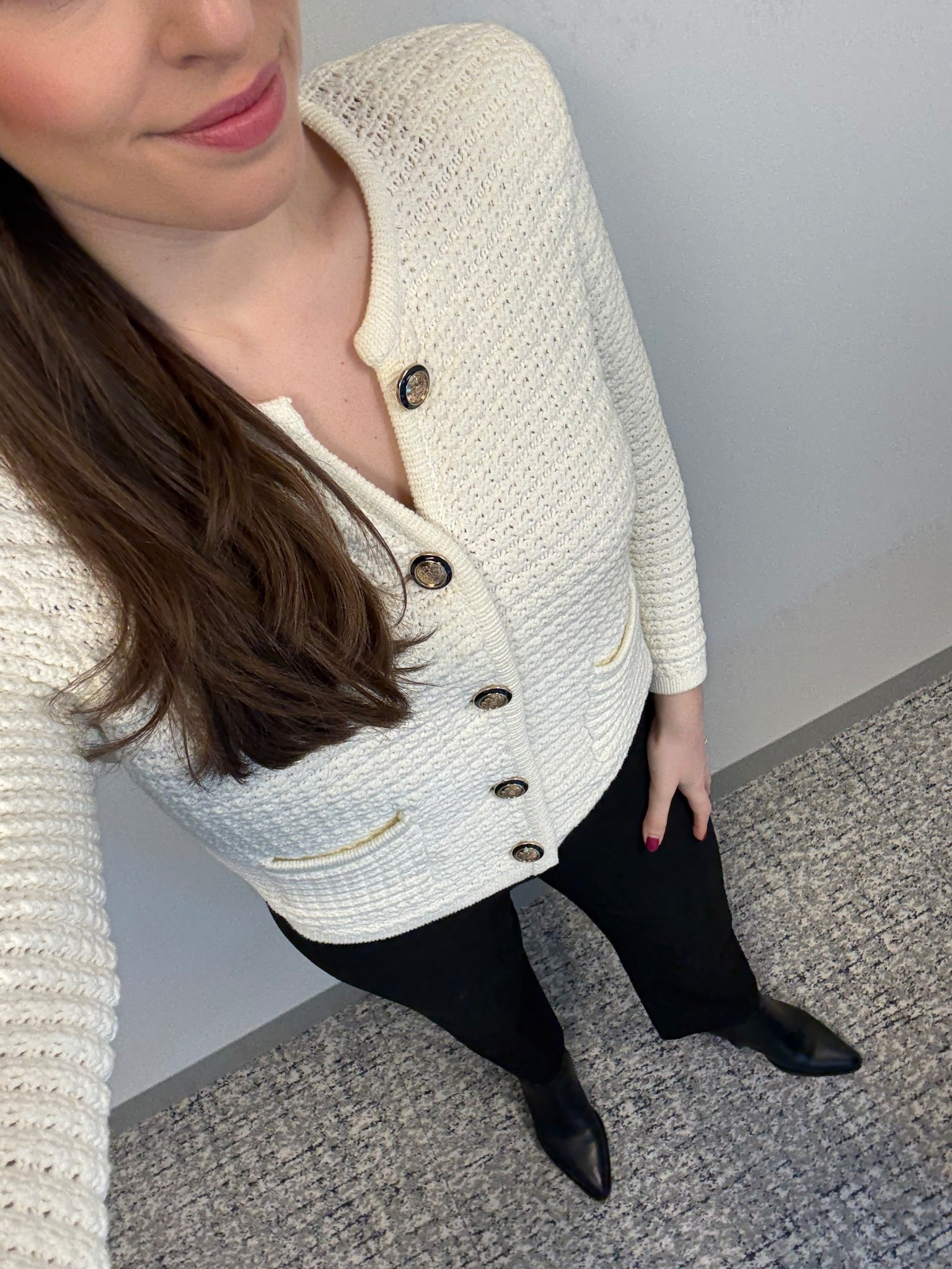 Bash, cream lady jacket, cream blazer, cream cardigan, white lady jacket, white cardigan, black pants, workwear, winter workwear, business casual, office style, office outfit, lawyer, attorney, corporate style, ankle boots, work pants, comfortable ankle boots

#LTKootd #LTKWorkwear #LTKTall