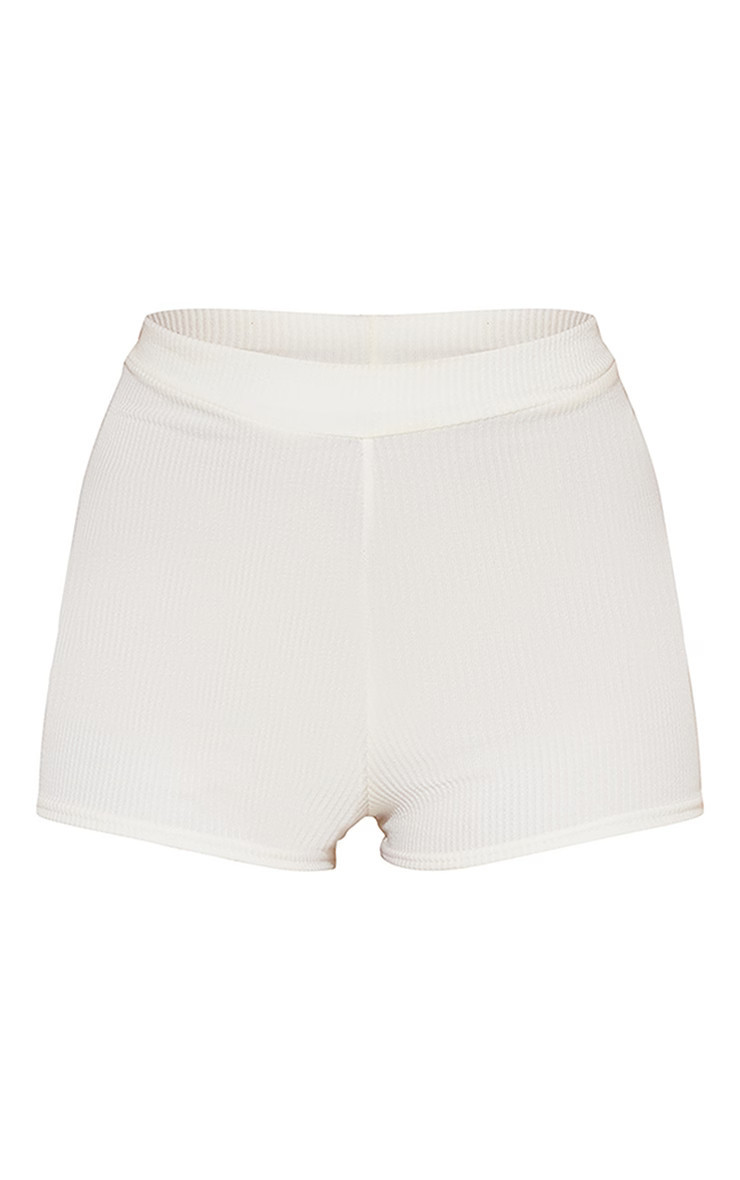 Cream Crinkle Rib Hot Pants | PrettyLittleThing US