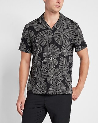 Leaf Print Camp Collar Polo | Express
