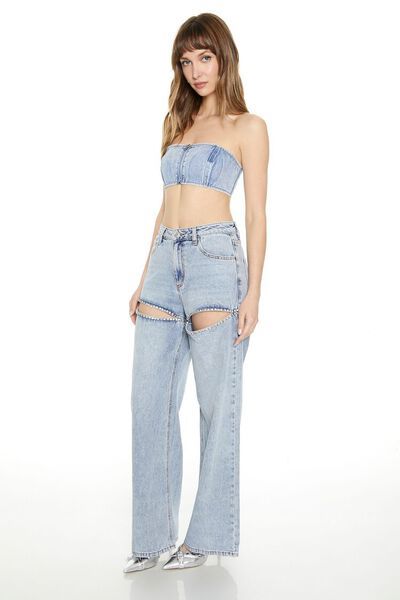 Bratz x F21 Rhinestone Wide-Leg Cutout Jeans | Forever 21