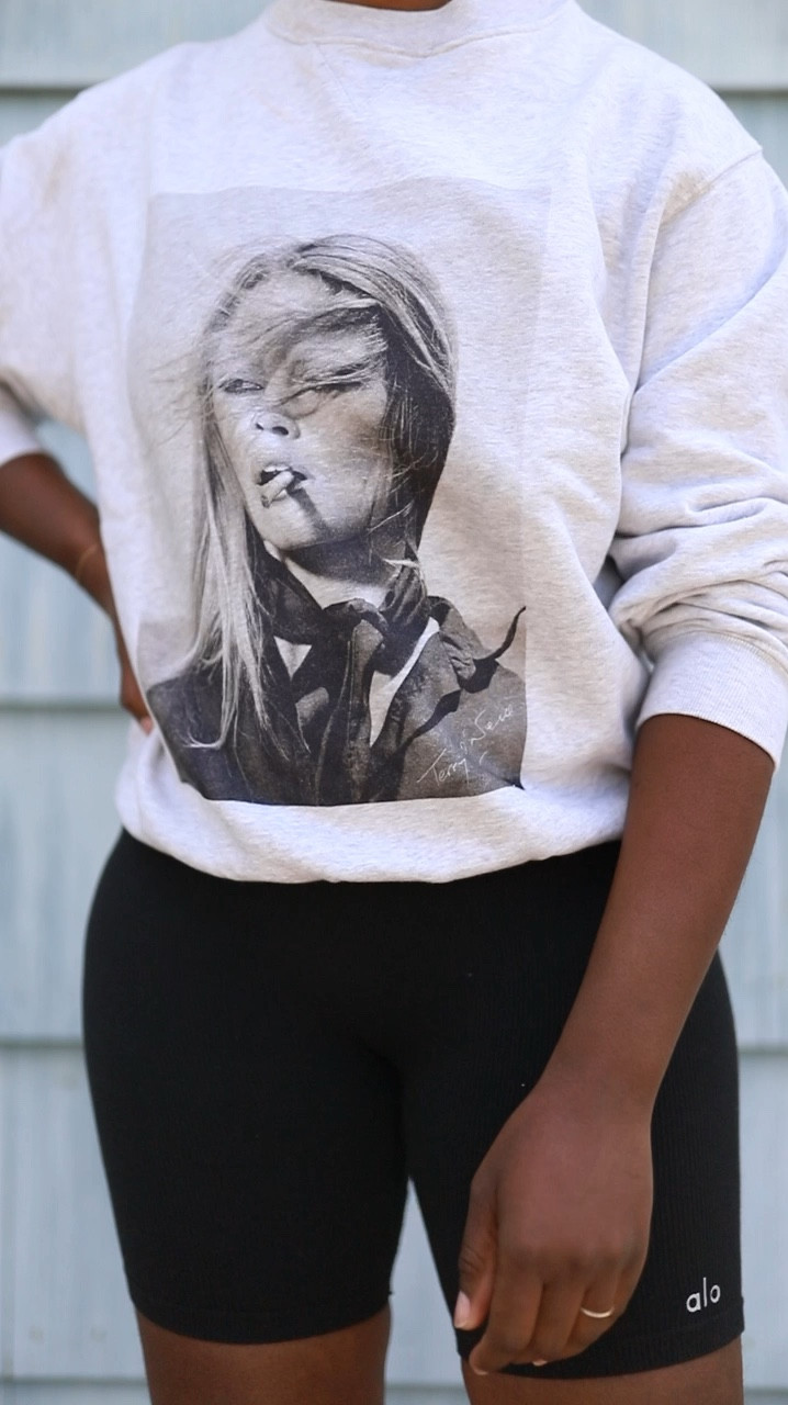 Two ways to wear an alo yoga onesie, with a graphic crew neck sweatshirt or oversized blazer, both from Anine Bing 

#LTKVideo #LTKSeasonal #LTKStyleTip