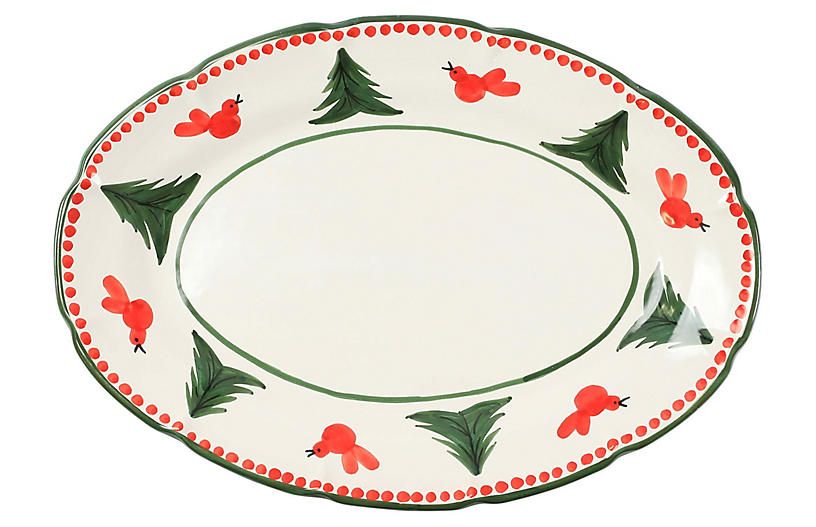 Uccelll Rosso Oval Platter, Ivory/Multi | One Kings Lane