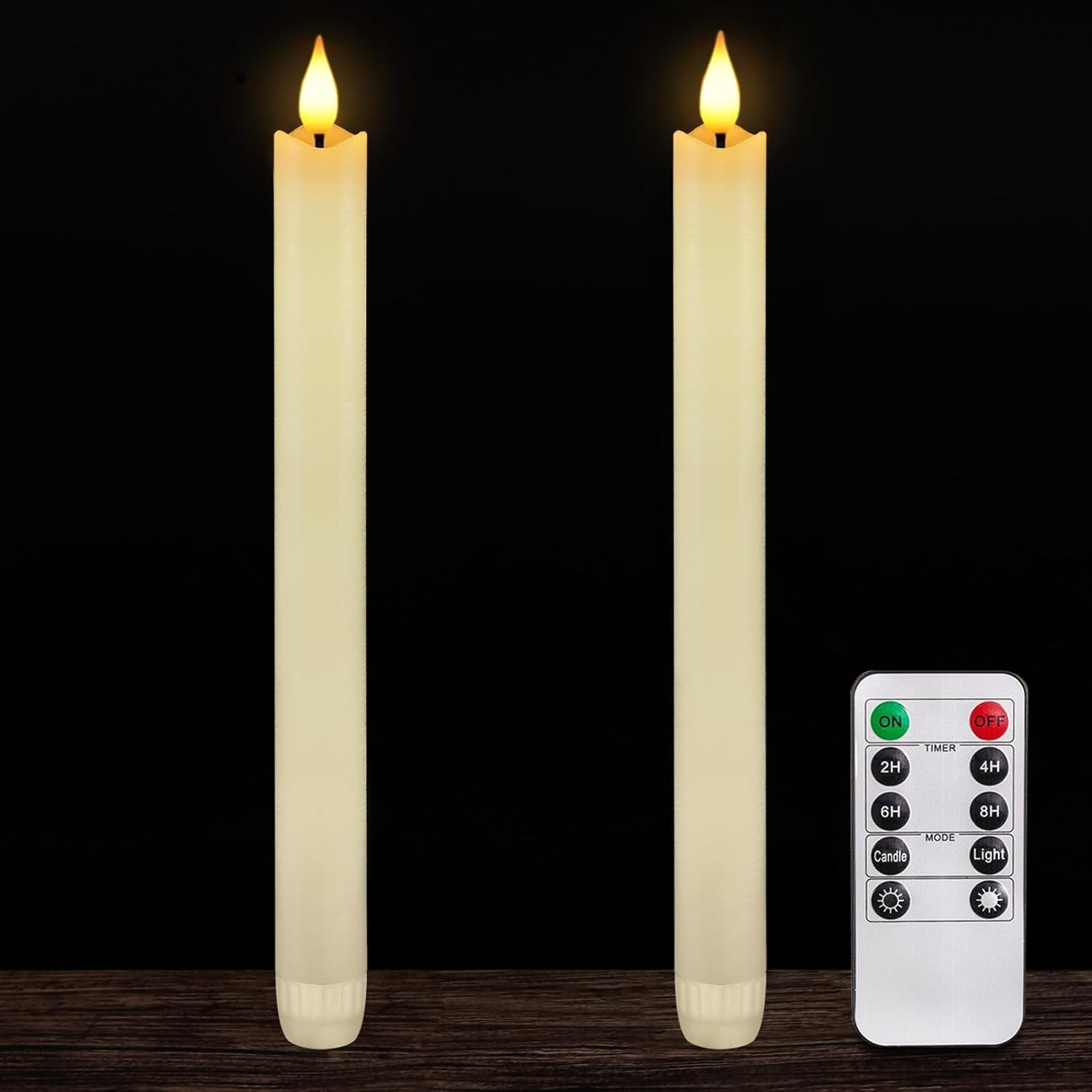 Homemory 2 Pcs Real Wax Made Flameless Taper Candles with Remote and Timer, 9.6" Ivory Battery Op... | Amazon (US)