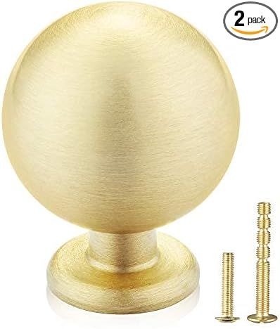 QogriSun 2-Pack Solid Brass Cabinet Knobs, Round Ball Gold Knobs for Dresser Drawer, 1.1-Inch Dia... | Amazon (US)