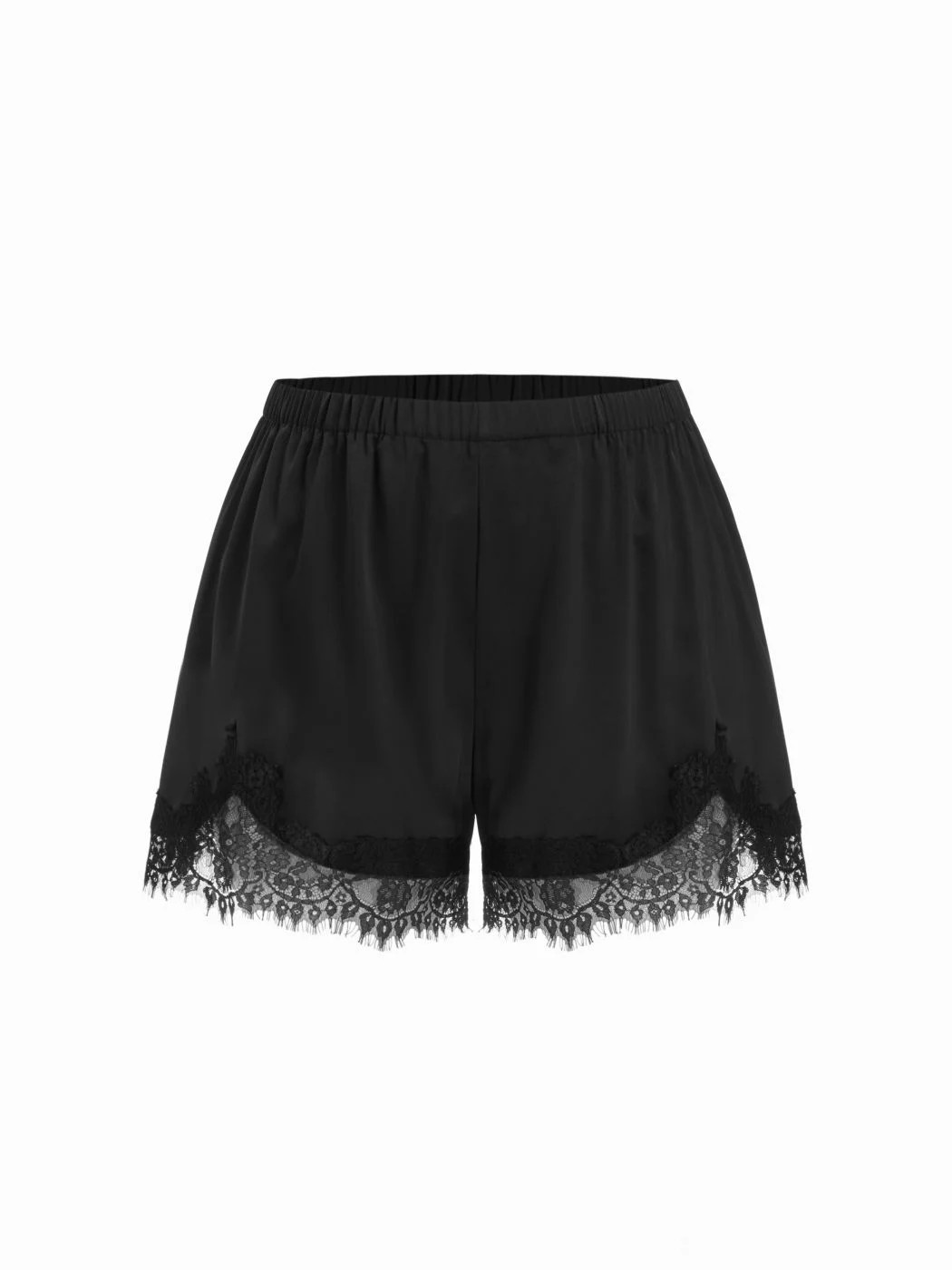Satin Mid Rise Solid Elastic Waist Floral Lace Shorts Curve & Plus | Cider