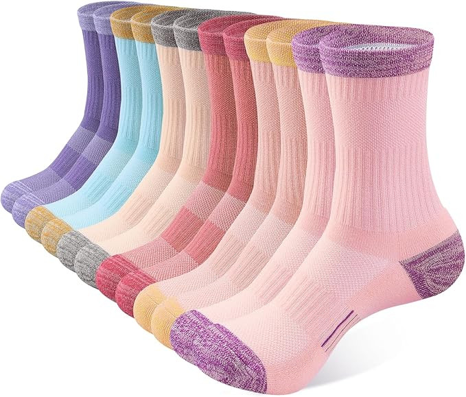 Crew Socks for Women Hiking Athletic Running Walking Cushioned Compression Cotton Socks 6 Pairs | Amazon (US)