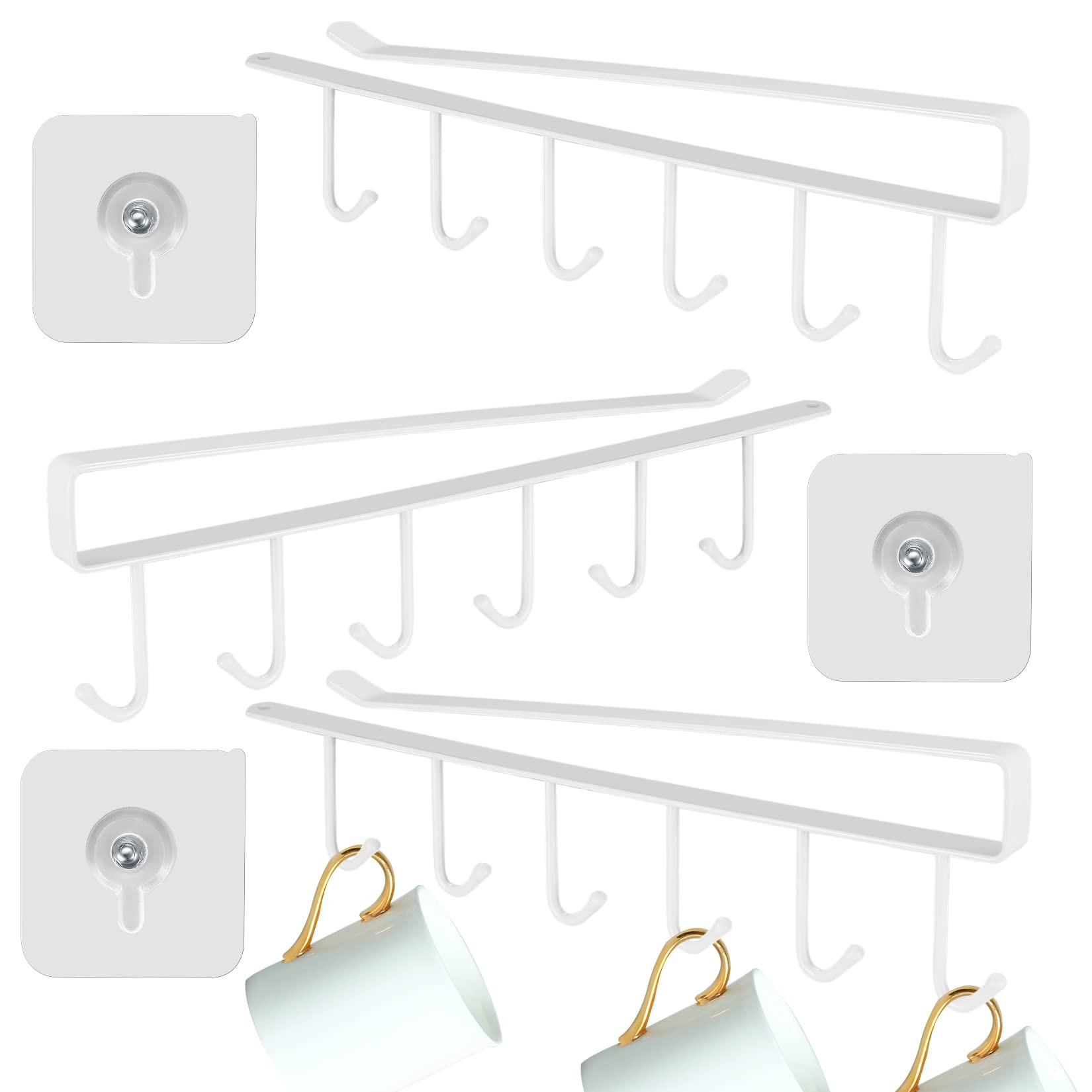 Fulushouxi 3 Pcs Cup Holder Under Cabinet, Kitchen Coffee Tea Cup Mug Holders with 6 Hook, Under ... | Amazon (UK)