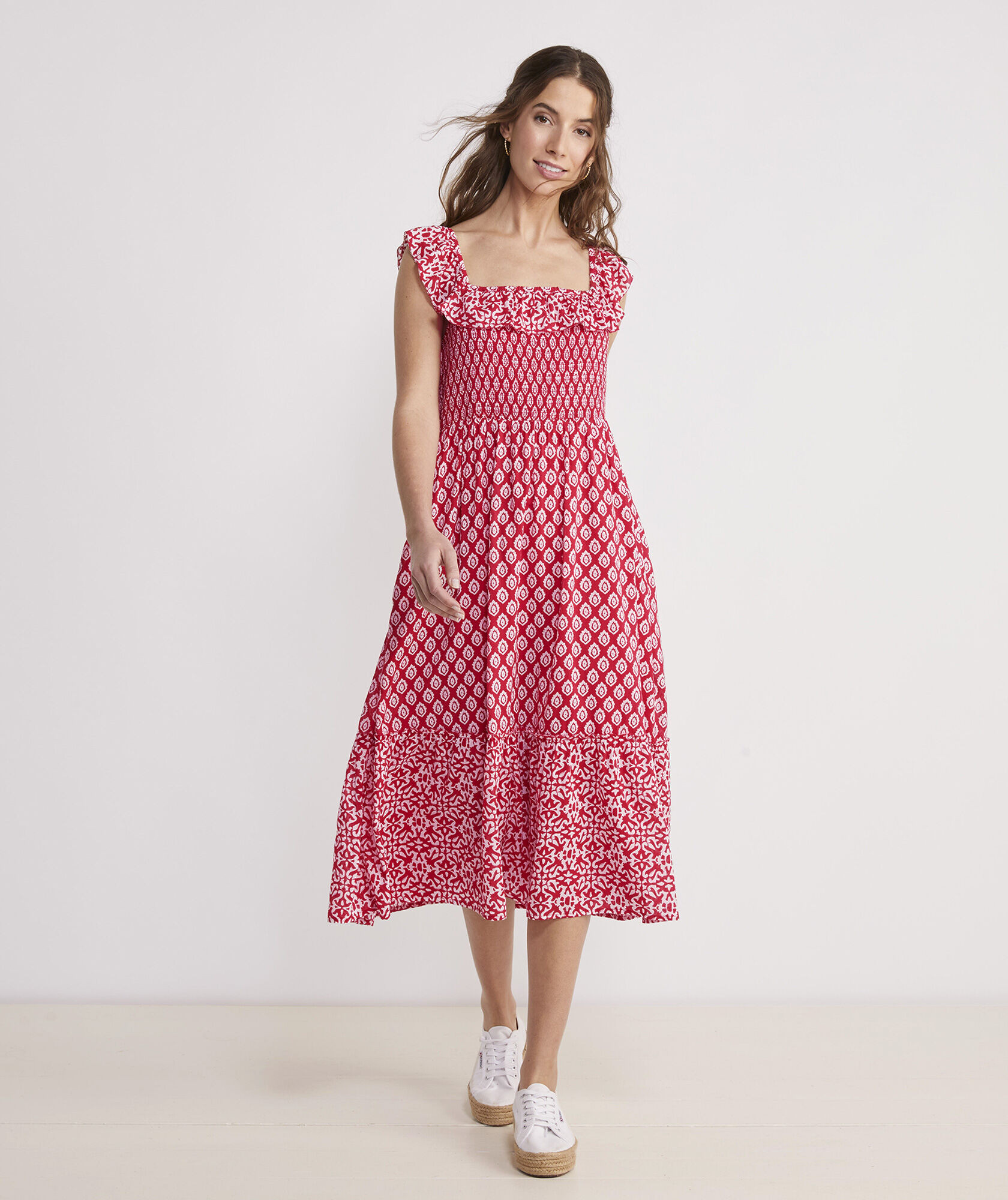 Vineyard Tile Smocked Midi Dress | vineyard vines