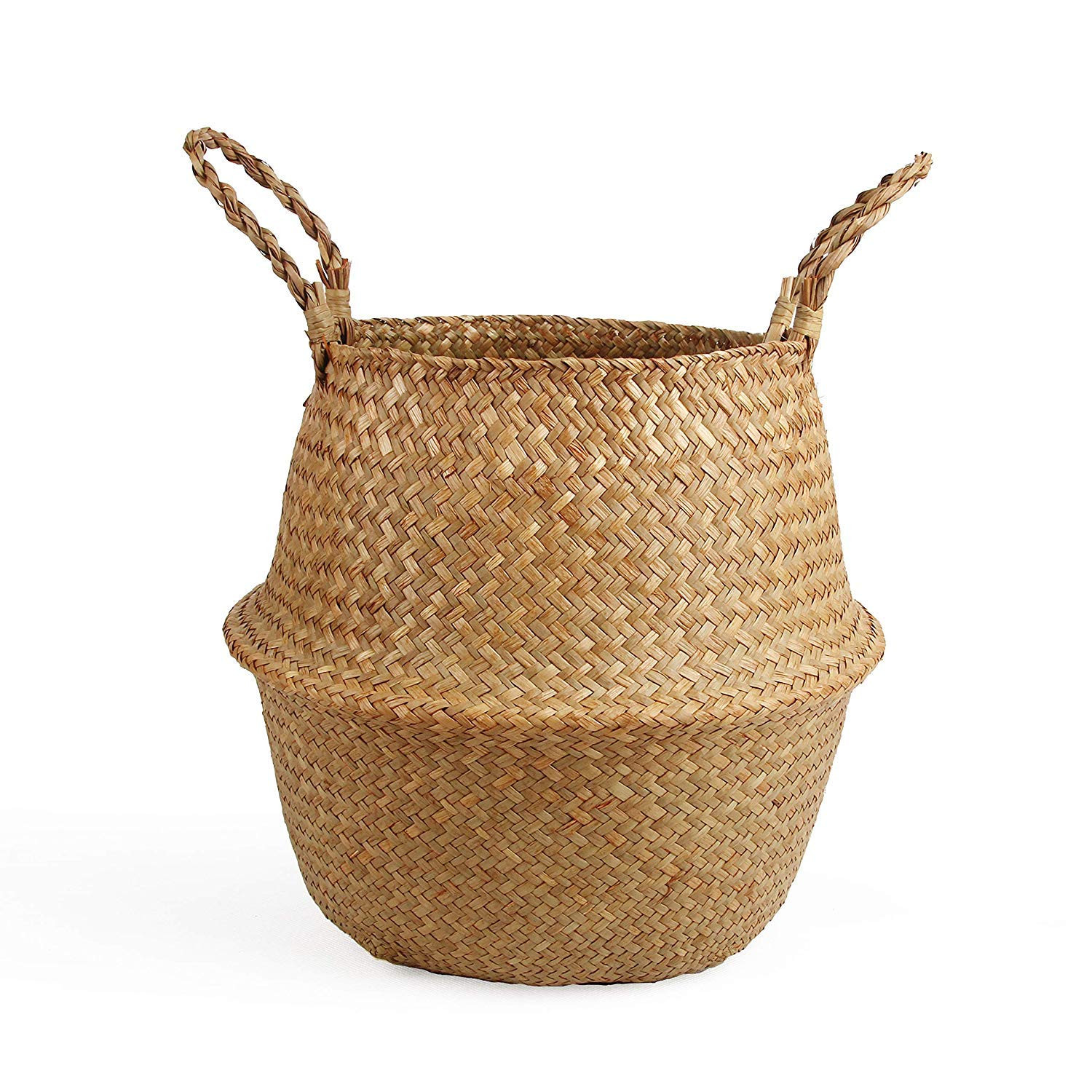 Woven Seagrass Belly Basket for Storage Plant Pot Basket and Laundry, Picnic and Grocery Basket (... | Amazon (US)