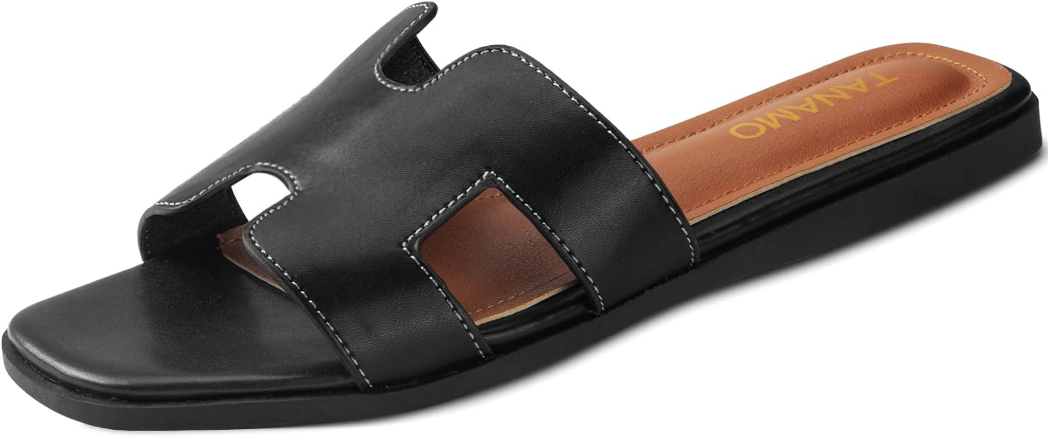 Womens Sandals Slip on Fashion Slides Sandals Women Dressy Summer Flat Sandals Square Open Toe Ca... | Amazon (US)