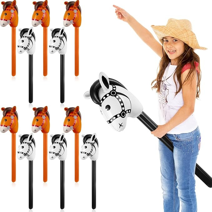 Chivao 12 Pieces Inflatable Stick Horse Cute Horse Head Stick Blow up Balloon Colorful Cowboy Cow... | Amazon (US)