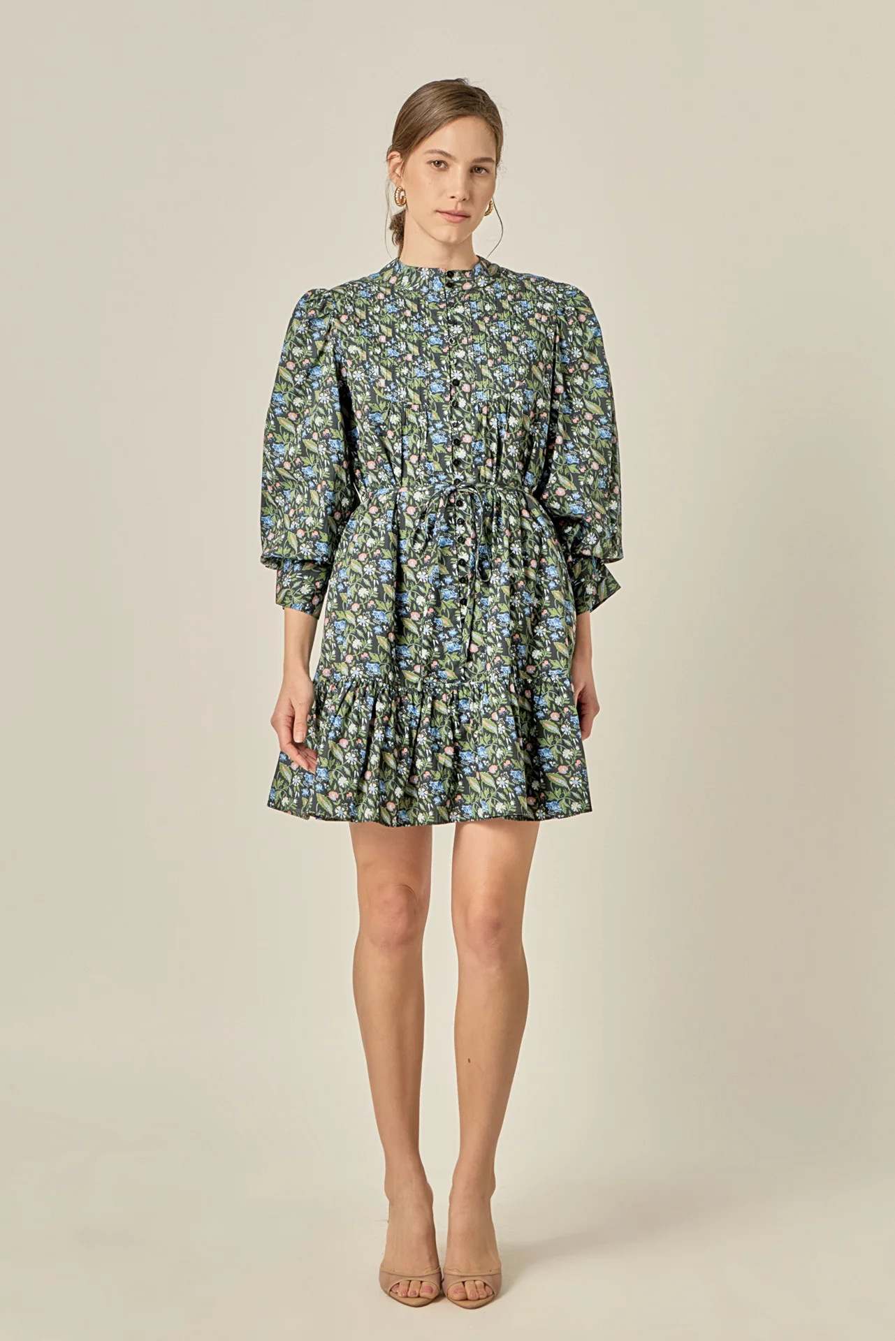 Floral Print Pintuck Smock Mini Dress | English Factory