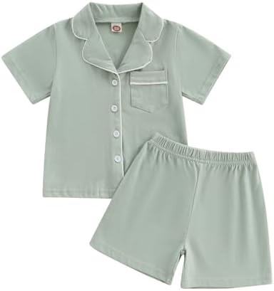 Balaflyie Toddler Baby Pajama Set Boy Girl Button Down Sleepwear Short Sleeve Shirt&Shorts Cotton... | Amazon (US)