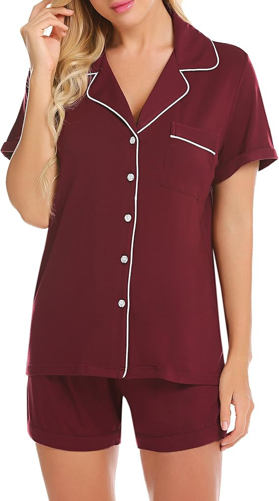 Ekouaer Pajamas Set Short Sleeve Sleepwear Womens Button Down Nightwear Soft Pj Lounge Sets XS-XX... | Amazon (US)