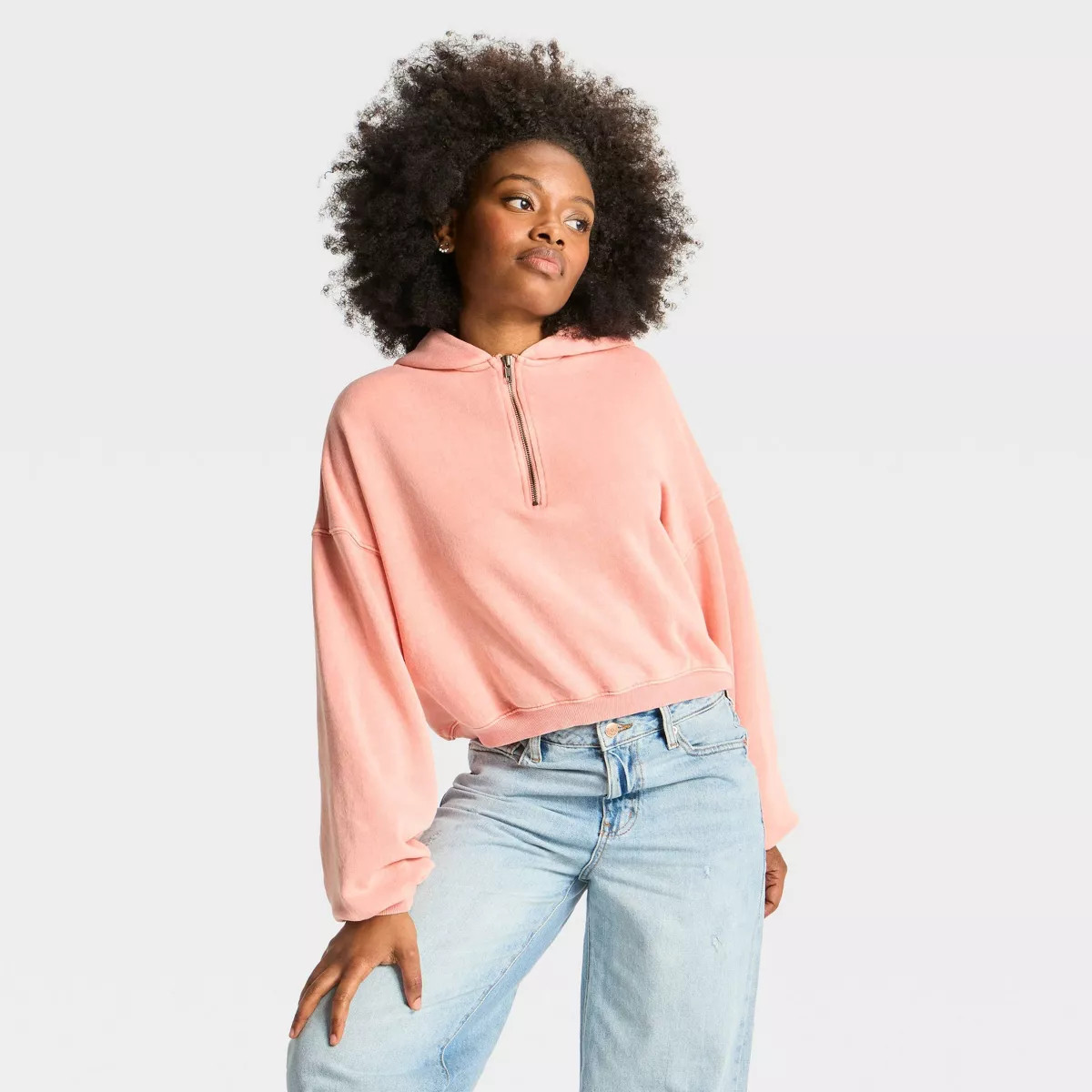Women's Quarter Zip Hoodie Sweatshirt - Wild Fable™ Coral Orange S | Target