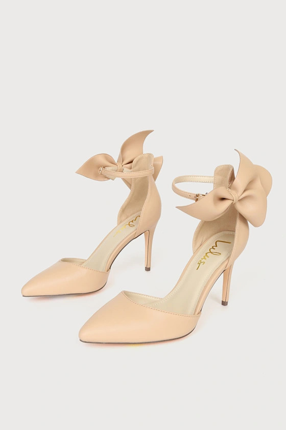 Lizaa Light Nude Bow Ankle Strap Pumps | Lulus (US)