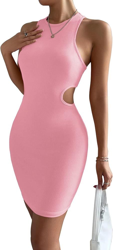 ZIWOCH Women's Summer Sleeveless Tank Dresses Crew Neck Short Bodycon Cut Out Stretchy Party Club Mi | Amazon (US)