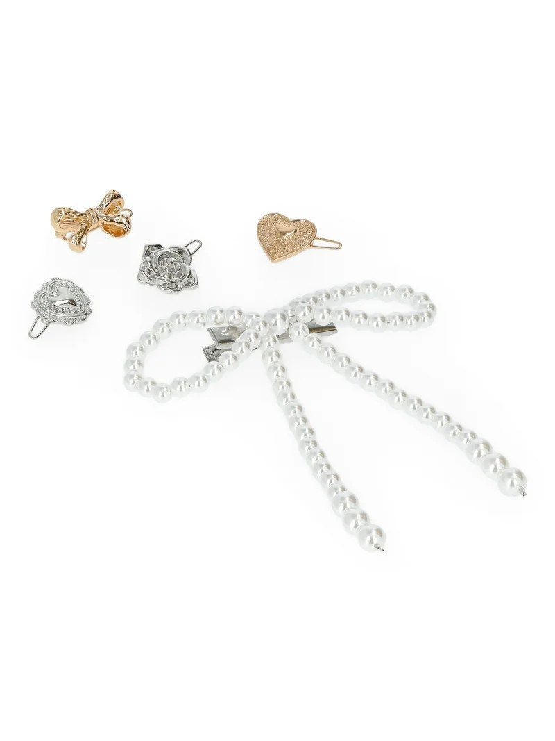 No Boundaries Women's Silver-Tone and Gold-Tone Hair Clips, 5-Piece, One Size | Walmart (US)