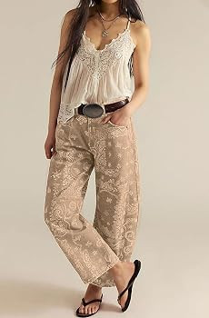 loveimgs Women Boyfriend Baggy Barrel Jeans Floral Print Denim Ankle Pants Wide Leg Mid Rise Jean... | Amazon (US)