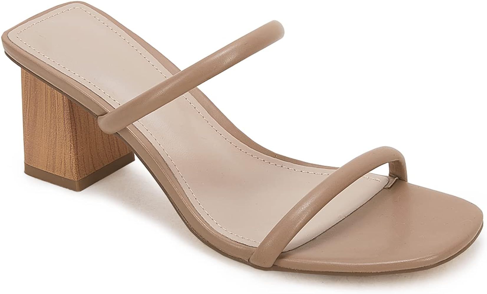 Jeimpoey Heeled Sandals Double Strap Mid Heels Square Open-toe Block Heel Mule Sandals | Amazon (US)