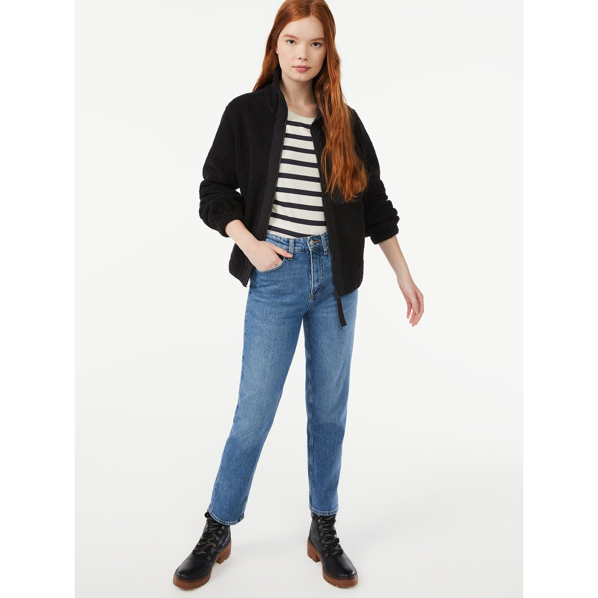 Free Assembly Women's Teddy Fleece Zip-Up Jacket | Walmart (US)