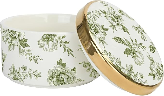 Sweet Water Decor Green Delft Round Trinket Box, Jewelry Storage for Bathroom Counter or Nightsta... | Amazon (US)