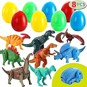 JOYIN 8 PCs Easter Prefilled Hatching Eggs Filled with Deformable Transforming Dinosaur with Mova... | Amazon (US)