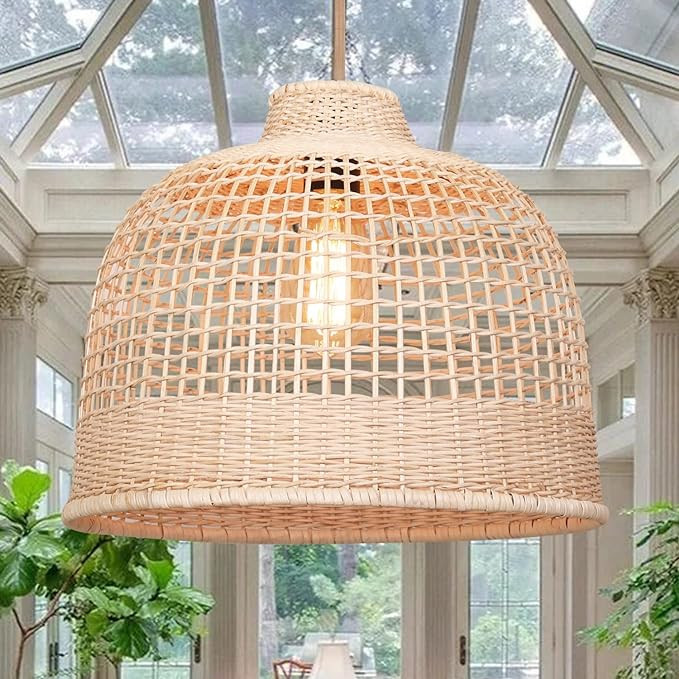 Rattan Woven Pendant Fixture, Handmade Bamboo Hanging Ceiling Lamp Crafts Lampshade, Natural Wick... | Amazon (US)