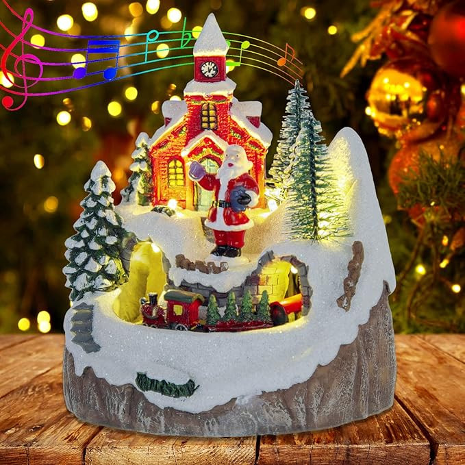 innodept12 Red Christmas Village Church House - Festival Scene Moving Train and Santa Claus with ... | Amazon (US)