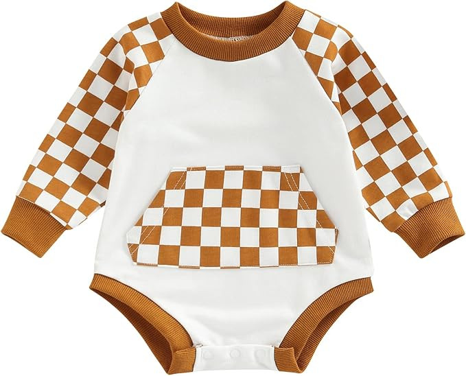 Infant Baby Fall Clothes Boy Girl Checkered Crewneck Sweatshirt Long Sleeve Onesie Sweater Shirt ... | Amazon (US)