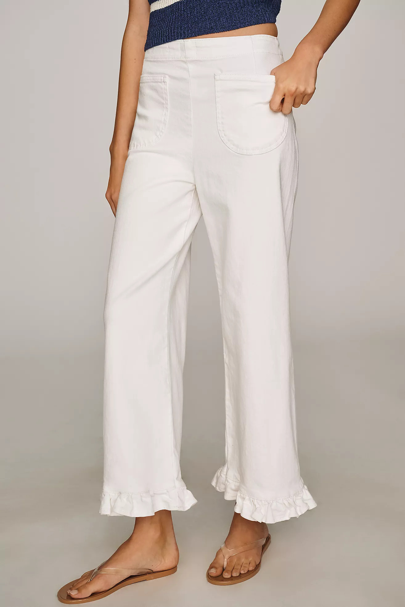 Maeve Colette Ruffle-Hem High-Rise Wide-Leg Cropped Jeans | Anthropologie (US)