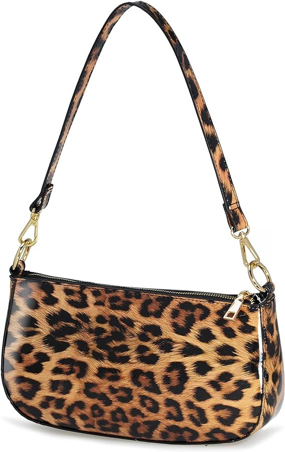 HOXIS Leopard 90s Women Shoulder Bag Glossy Patent Leather Crossbody Bag Clutch Purse | Amazon (US)