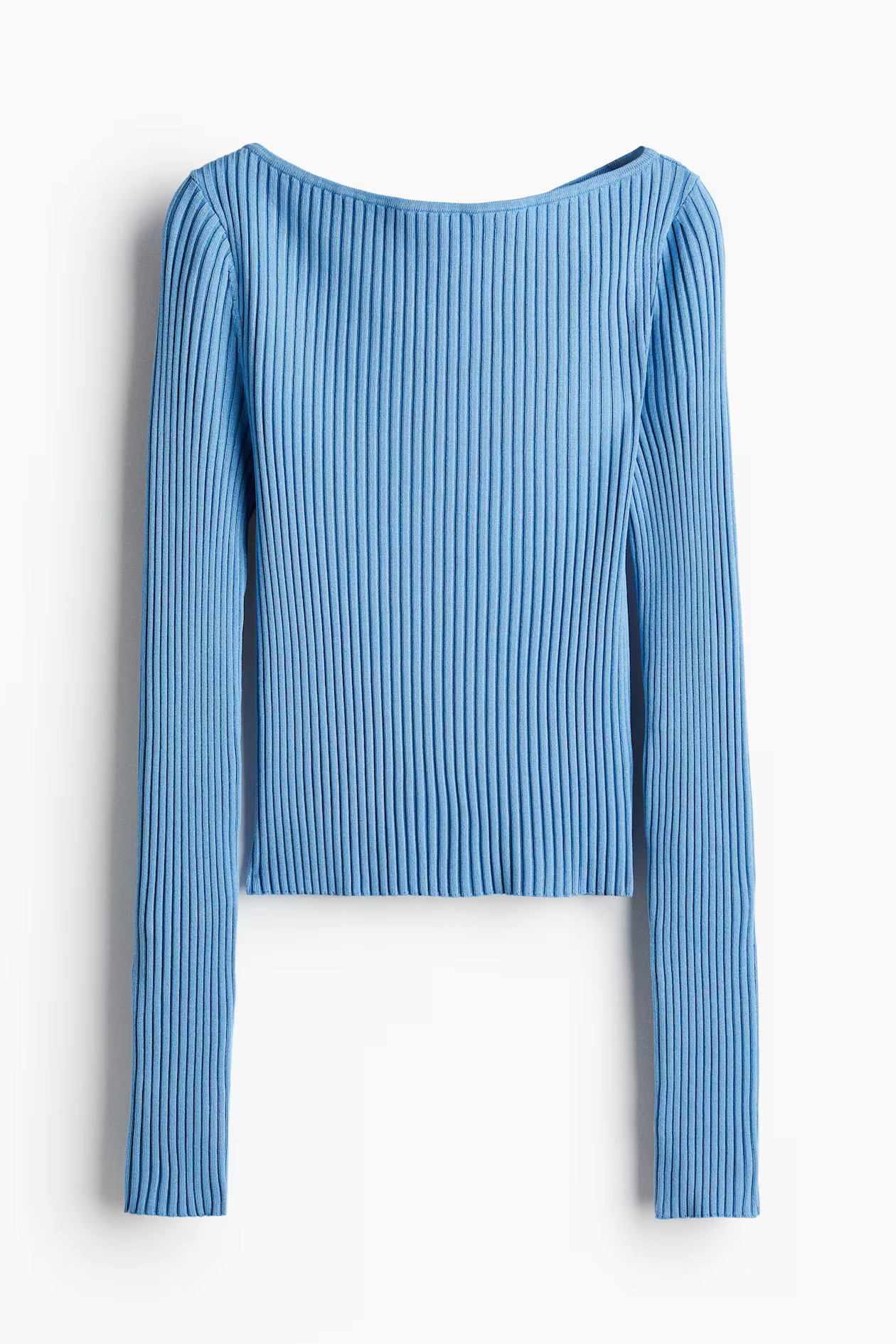 Ribgebreide top met boothals - Blauw - DAMES | H&M NL | H&M (DE, AT, CH, NL, FI)