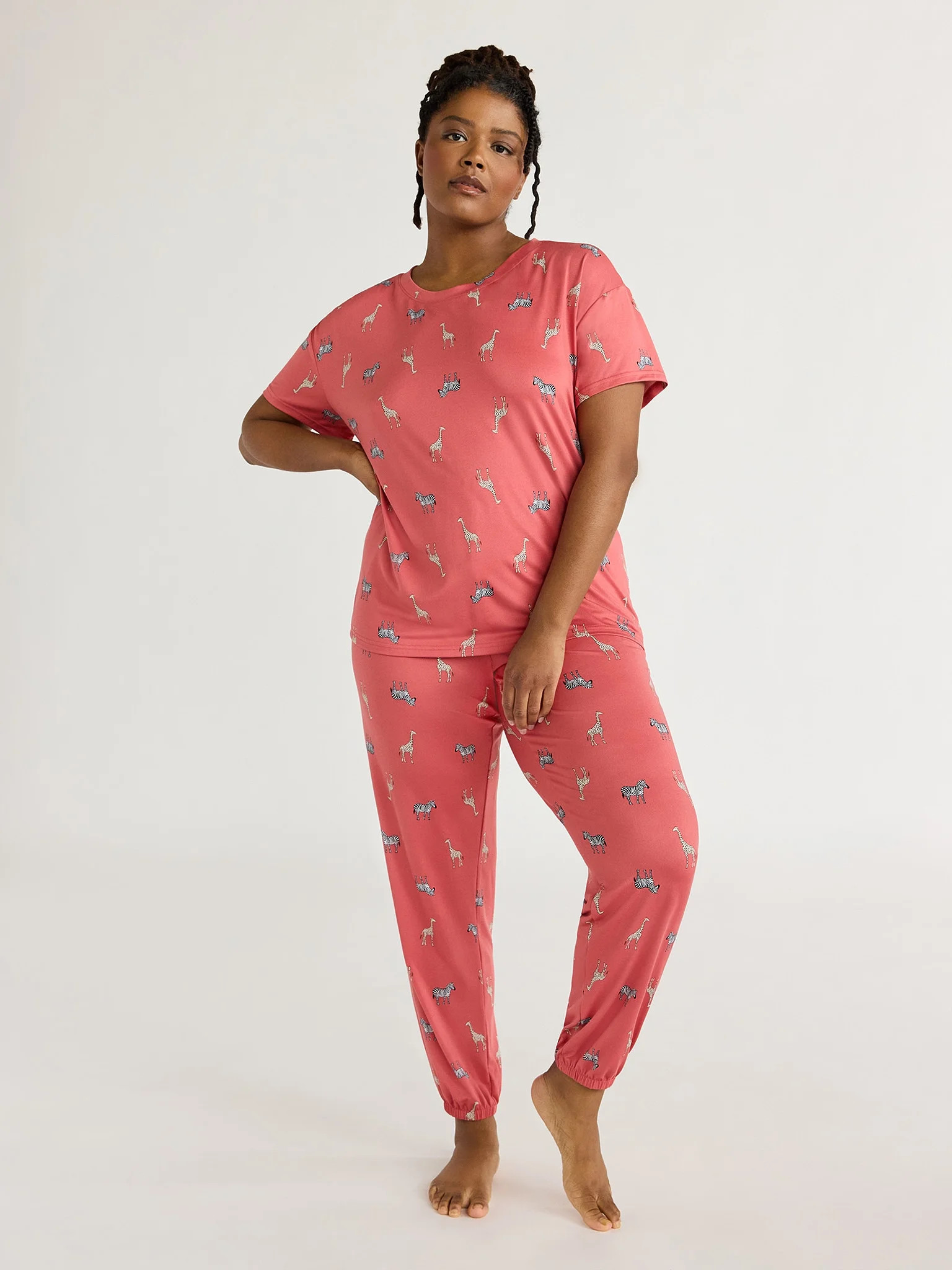 Joyspun Women's Short Sleeve T-Shirt and Jogger Pants Sleep Set, 2-Piece, Sizes S to 3X - Walmart... | Walmart (US)