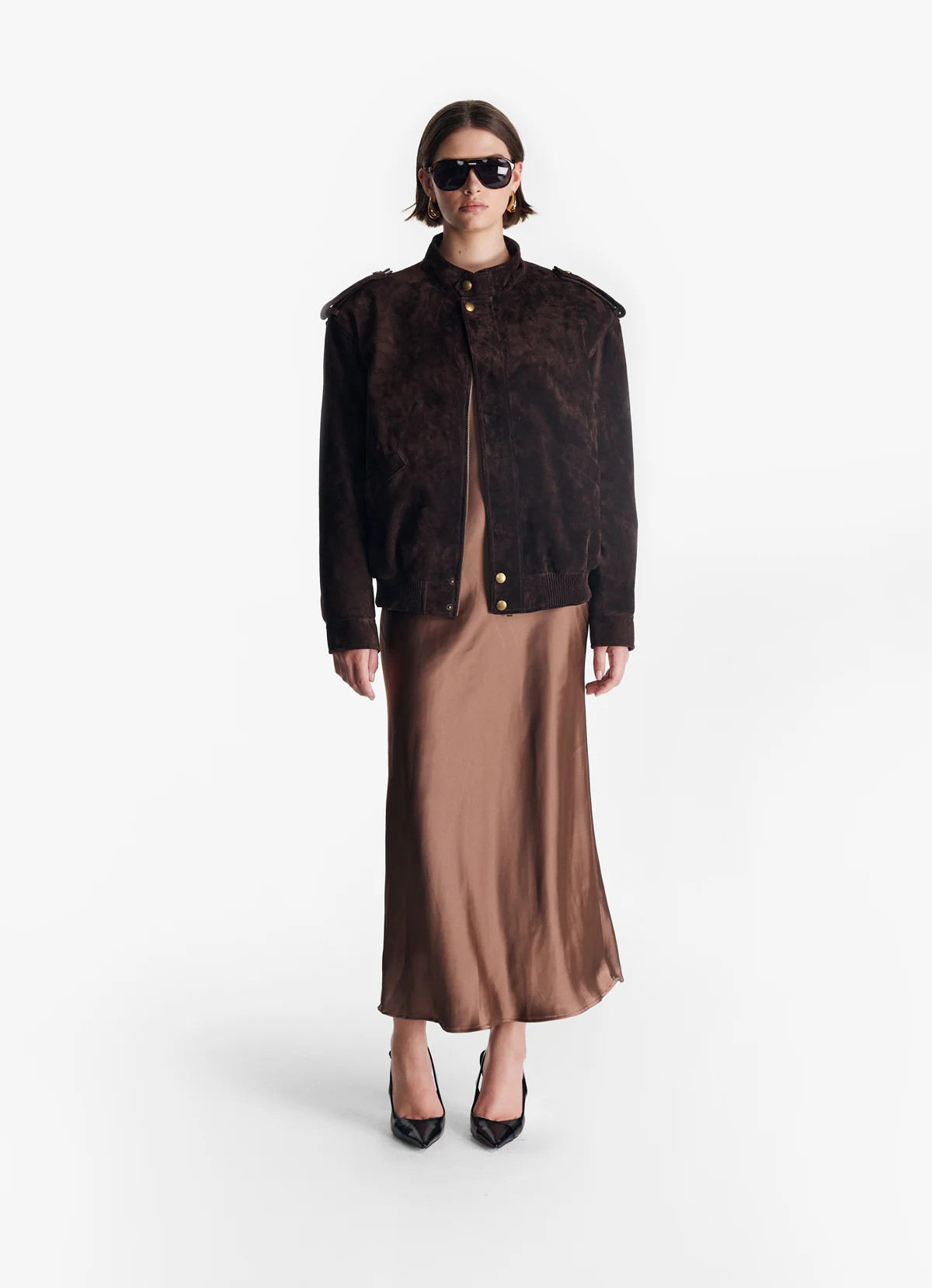Chocolate Suede Bomber Jacket | DE SAVARY LONDON