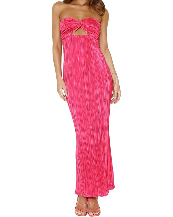 Strapless Tube Top Long Dresses for Women Backless Sleeveless Off Shoulder Bodycon Maxi Bandeau D... | Amazon (US)