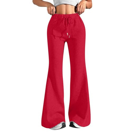 Red Flare Wide Leg Sweatpants Women Loose Fit Elastic High Waisted Joggers with Pockets Casual Comfy Boootcut Yoga Pants Flared Sweatpants Woman Oversized Bell Bottom Sweatpants Gym Workout Pants | Amazon (US)