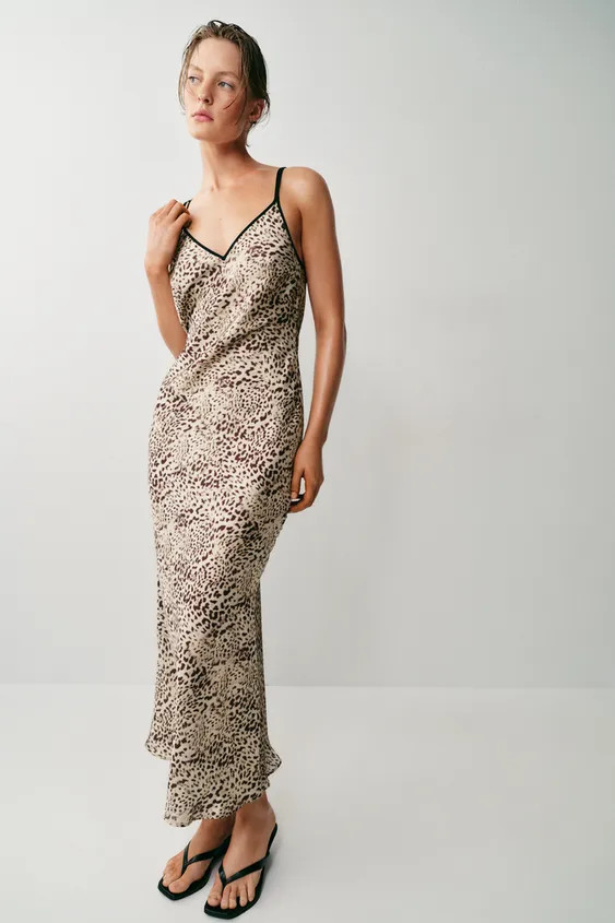 ANIMAL PRINT SATIN MIDI DRESS | Zara UK