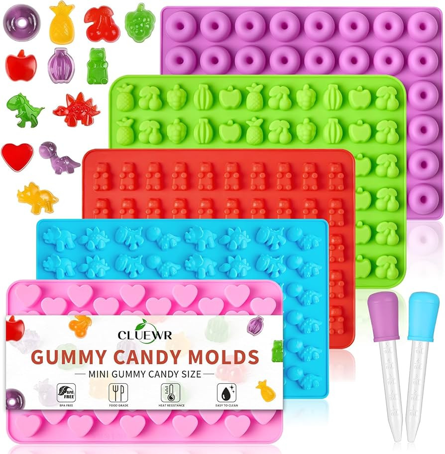 5 Pcs Mini Gummy Candy Molds with 2 Dropper, Silicone Bear Donut Dinosaur Fruit Snack Molds Non-s... | Amazon (US)