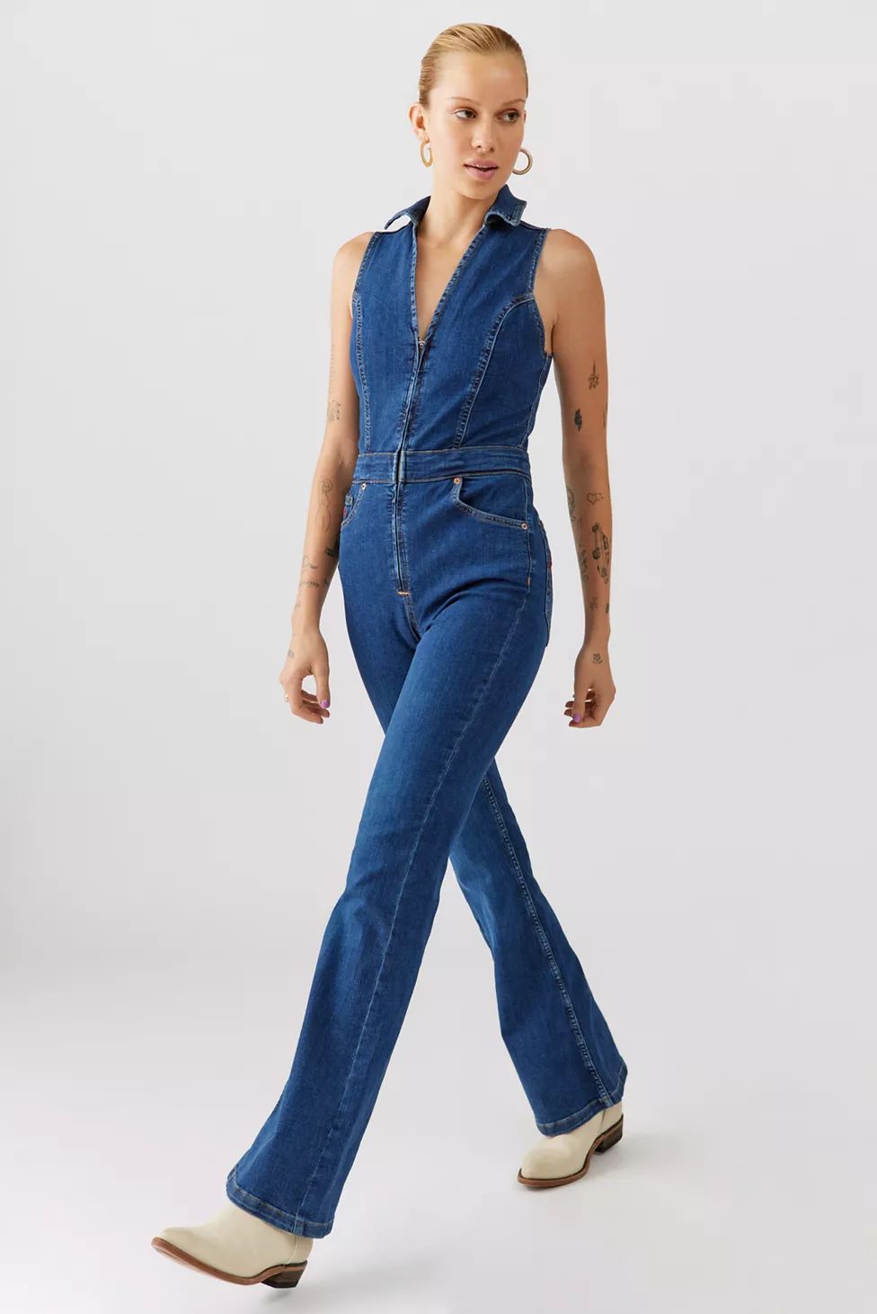 UO Della Denim Collared Jumpsuit | Urban Outfitters (US and RoW)