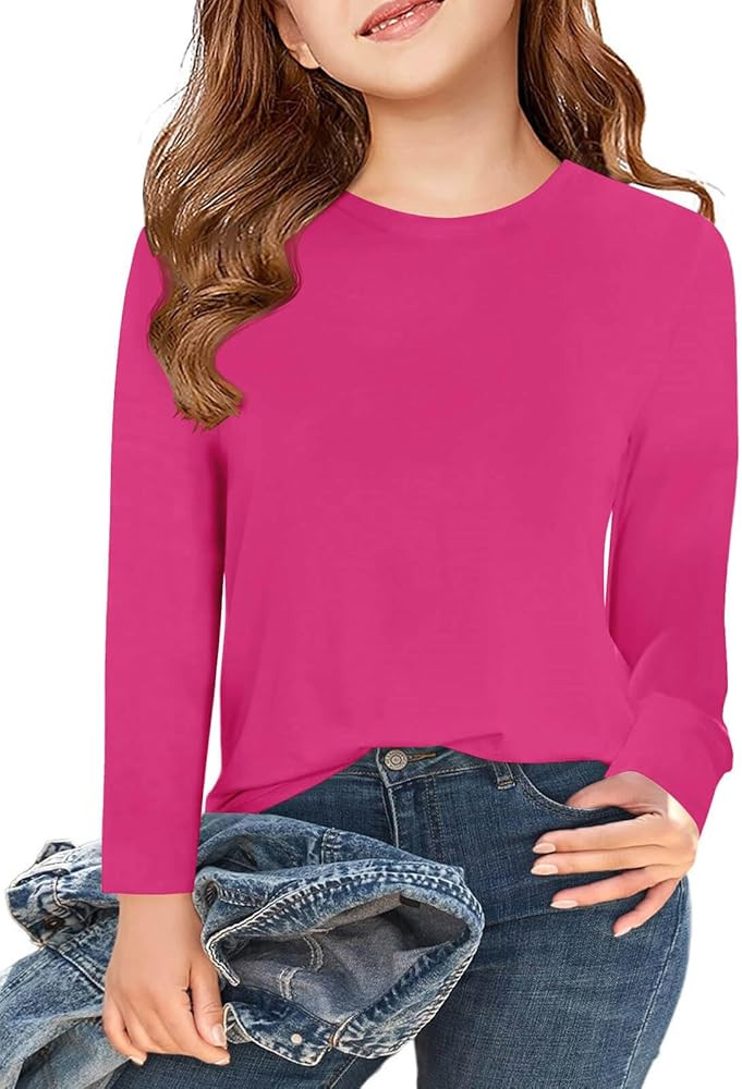 Haloumoning Girls Long Sleeve T Shirts Kids Fall Tops Crewneck Basic Tees 5-14Y | Amazon (US)