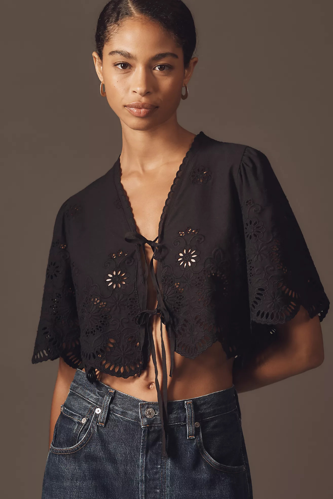 By Anthropologie Crop Tie-Front Top | Anthropologie (US)