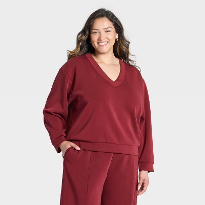 Women's Sandwash Sweatshirt - A New Day™ Maroon 1X | Target