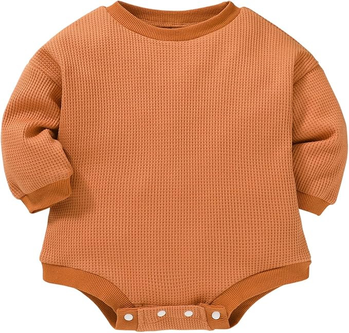 Baby Girl Boy Romper Long Sleeve Oversized Sweatshirts Waffle Knit Sweater Bodysuit Cute Newborn ... | Amazon (US)