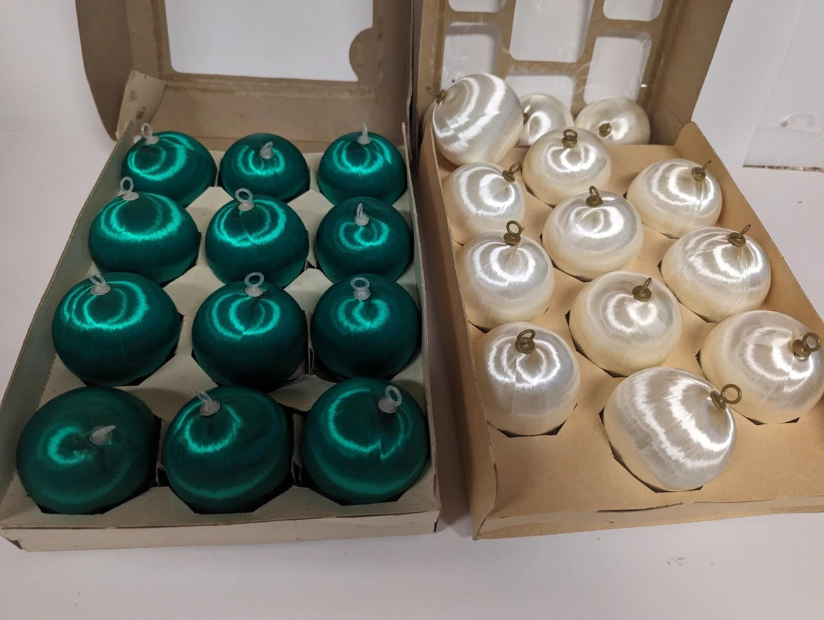 Vtg Lot 26 1.5” Silk Satin Thread Christmas Ball Ornaments, 12 Green, 14 White | eBay US