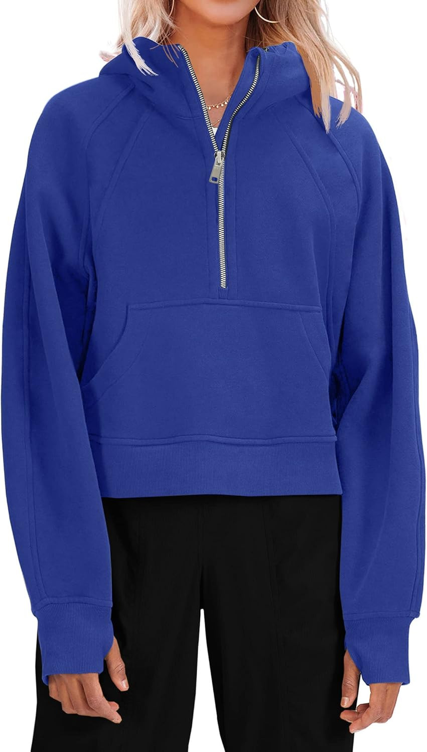 Womens Hooded Pullover Sweatshirts Half Zipper Crop Hoodie Fleece Lined Collar Zip Up Hoodies Cro... | Amazon (US)