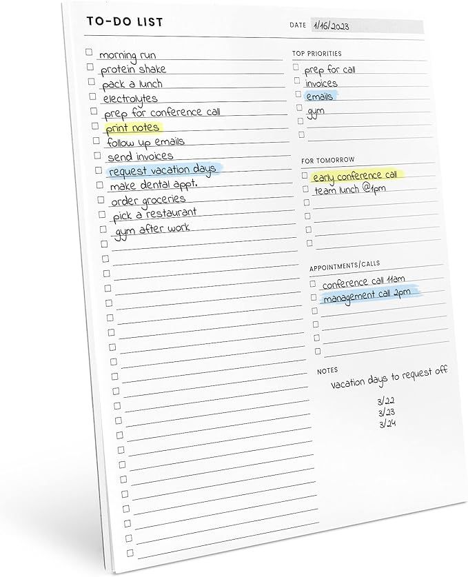 To Do List Notepad: With Multiple Functional Sections - Large Size 8.5x11" 52 Sheets - Tear Off D... | Amazon (US)